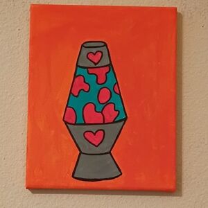 Turquoise And Red Lava Lamp Acrylic Painting On Canvas Bedroom Decor Gift 8x10"